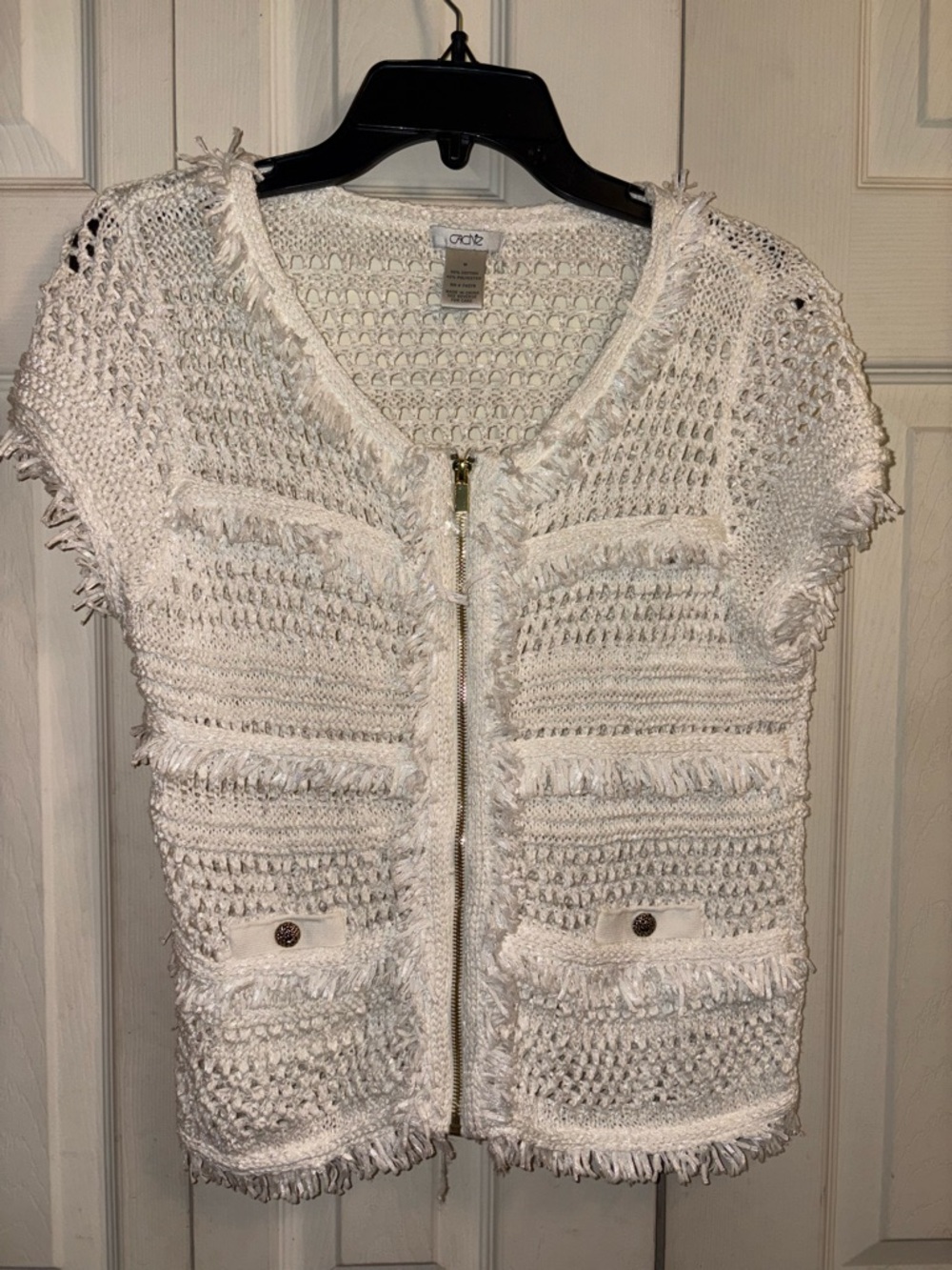 Cache White Crochet Fringe Zip-Front Short Sleeve Jacket - Picture 2 of 4